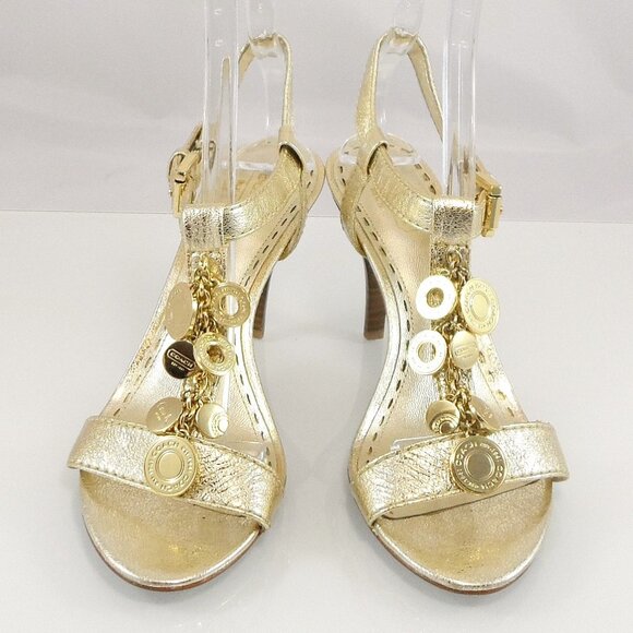 NIB$198 COACH Lucile Shiny Leather T-Strap Lucky Charm Sandals Heels 8 - Picture 10 of 14